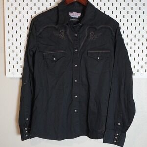 Brooks‎ & Dunn Collection Western Shirt Womens L Black Embroidered Cowboy Rodeo